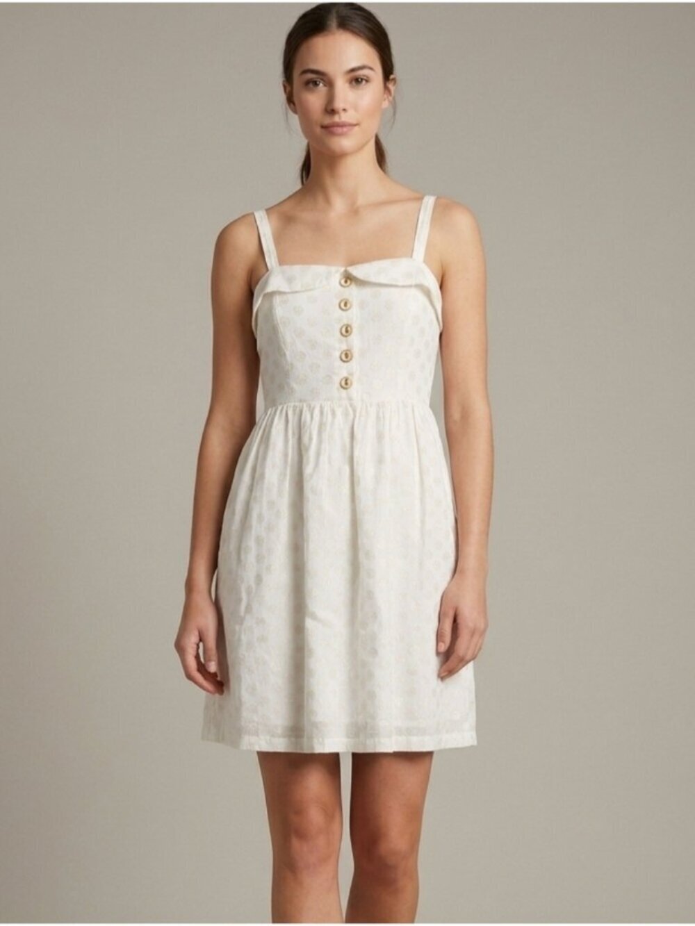 Anthropologie Maeve Ivory Button-Front Sundress Size Small Pin-up 50s Preppy